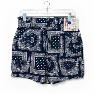 Feeling Festive Shorts Womens Size Medium Blue White Bandana Print Bohemian NWT